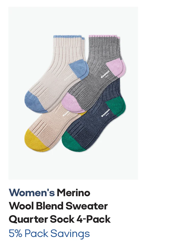 Women's Merino Wool Blend Sweater Quarter Sock 4-Pack
