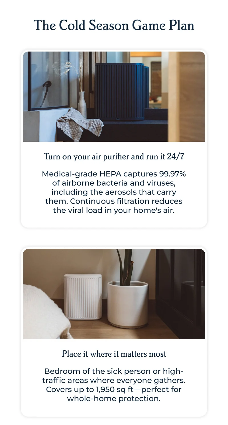 The Cold Season Game Plan Turn on your air purifier and run it 24/7 Place it where it matters most