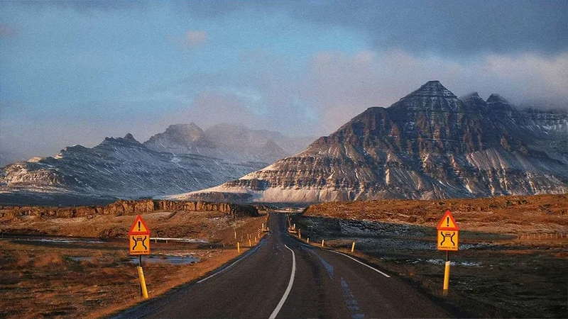 Image description: Snowy mountains from Iceland’s Ring Road.