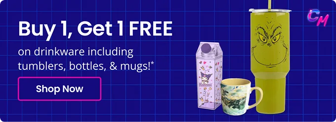 Buy 1, Get 1 FREE on drinkware including tumblers, bottles, & mugs!* | Shop Now