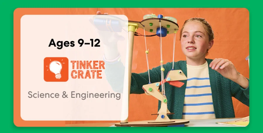 Kid exploring KiwiCo engineering crate for ages 9 to 12