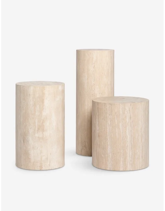 Mars Travertine Round Side Table-Natural / Medium