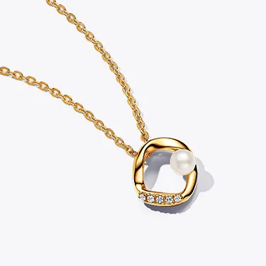 Organically Shaped Pavé Circle & Treated Freshwater Cultured Pearl Collier Necklace