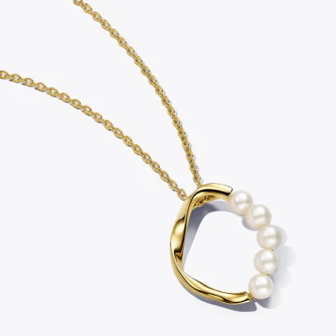 Organically Shaped Circle & Treated  Freshwater Cultured Pearls Pendant  Necklace