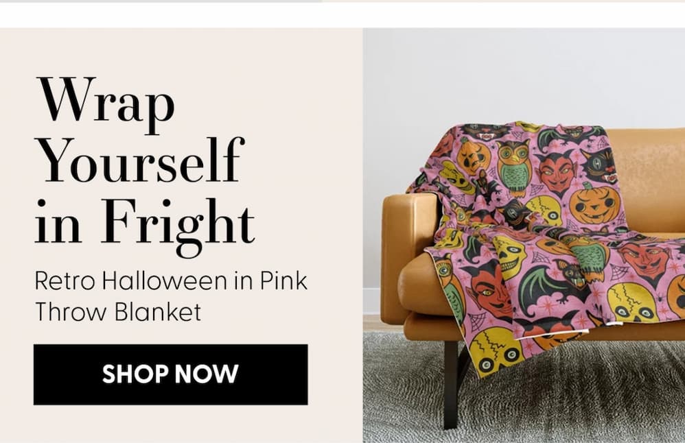 Retro Halloween in Pink - Skull Black Cat Devil Pumpkin Bat Owl Motifs Throw Blanket