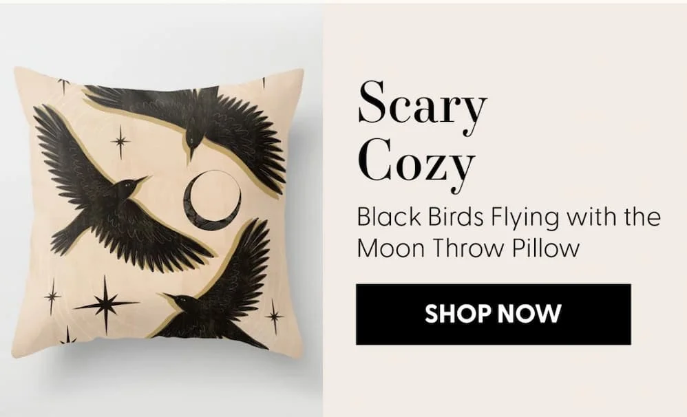 Black birds flying with the Moon Throw Pillow