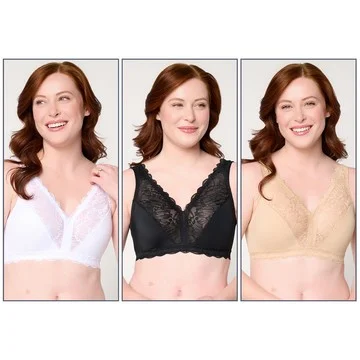 Breezies Soft Support Lace Wirefree Unlined Bra Set of 3