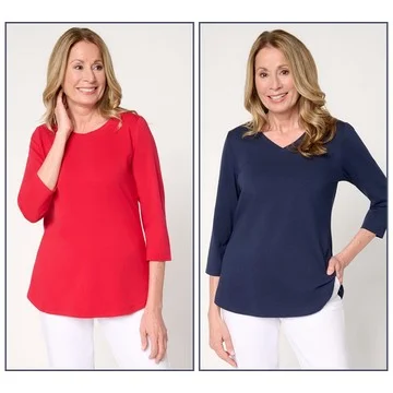 Belle by Kim Gravel TripleLuxe Knit Set of 2 3/4 Sleeve Tops