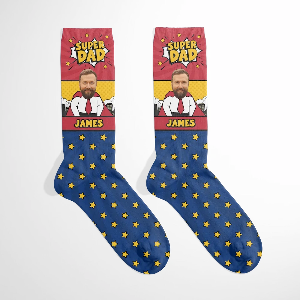 Image of Personalized ‘Super Dad’ Photo Upload Socks
