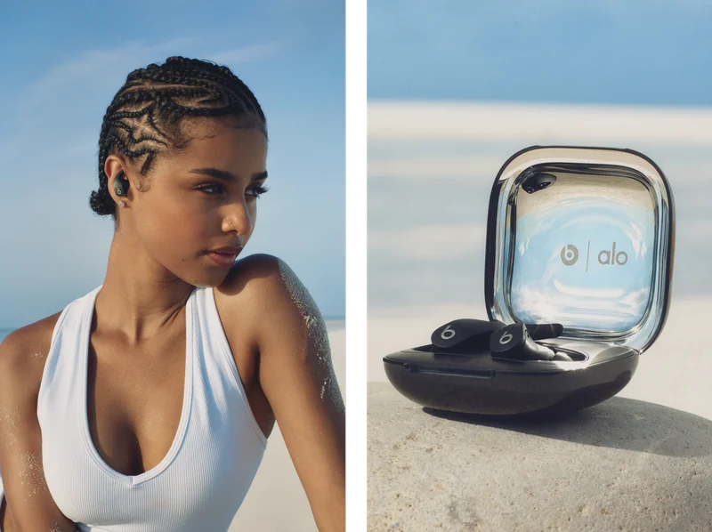 Tyla wearing the Alo Beats Fit Pro special edition earbuds