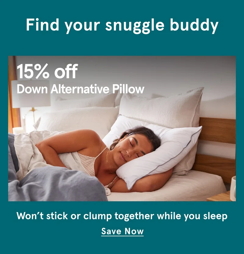 Find your Snuggle buddy | 15% off Down Alternative Pillow | Save Now