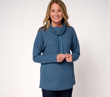 Susan Graver Weekend Waffle Knit Draped Cowl Neck Top