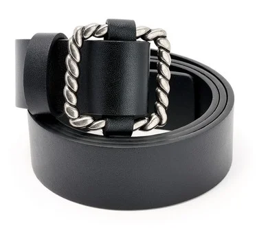 Susan Graver Faux Leather Belt w/ Square Metal Rope Buckle