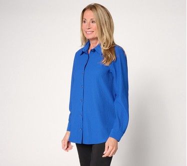 Susan Graver Textured Knit Button Front Shirt