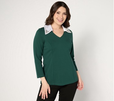 Susan Graver Occasions Smart Ponte 350 Top with Beaded Collar