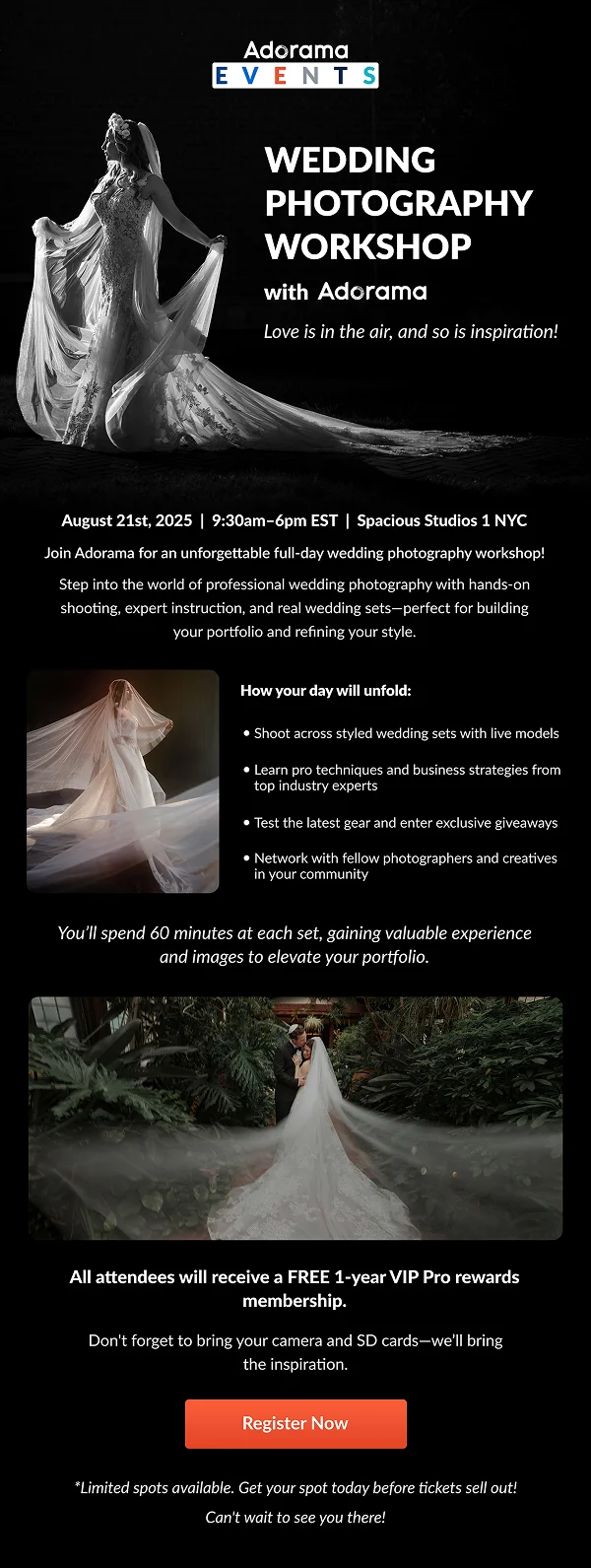 WEDDING PHOTOGRAPHY WORKSHOP with Adorama | August 21st, 2025  |  9:30am–6pm EST  |  Spacious Studios 1 NYC