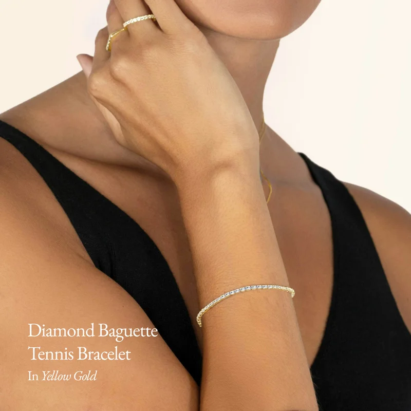 14k Solid Gold Diamond Baguette Tennis Bracelet