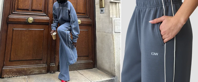 Contrast Straight Leg Pants Misty Blue