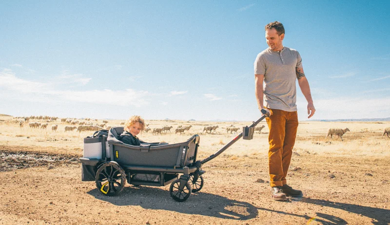 Dad pulling All-Terrain Cruiser through the desert