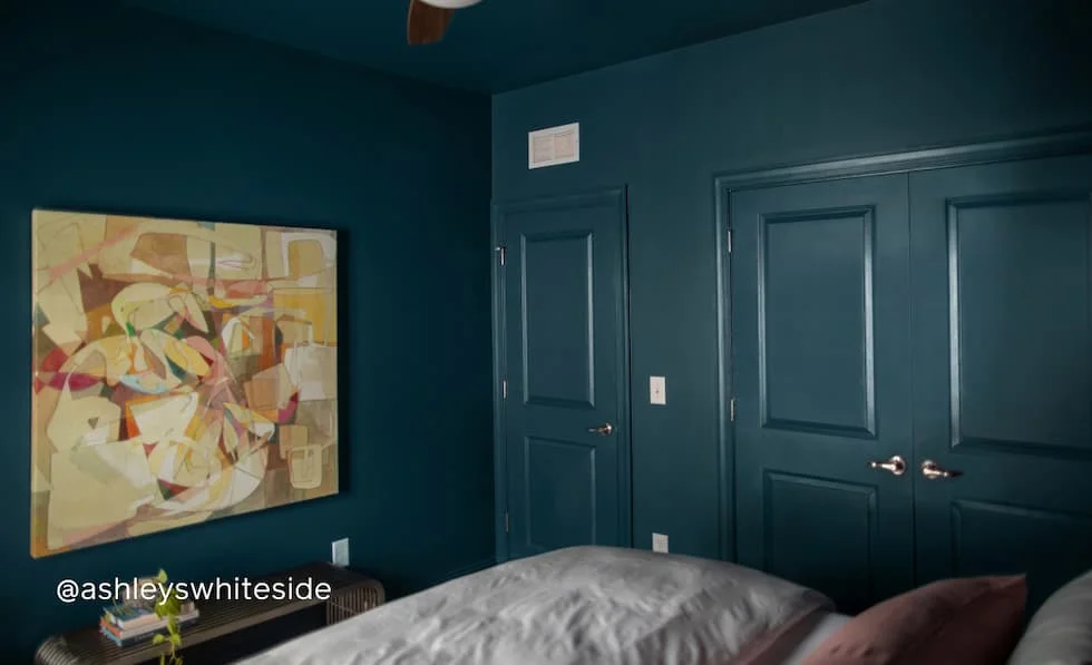 Bedroom painted in Nearly Navy