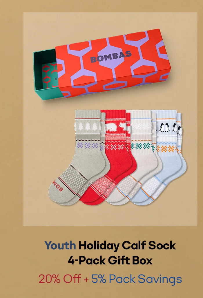 Youth Holiday Calf Sock 4-Pack Gift Box 20% Off + 5% Pack Savings