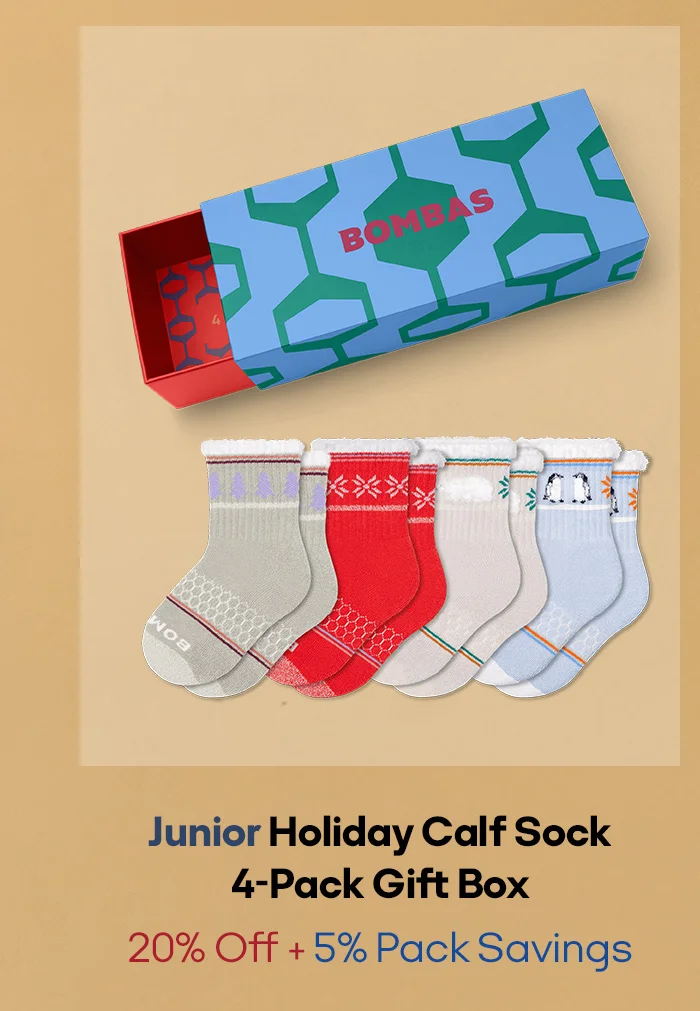 Junior Holiday Calf Sock 4-Pack Gift Box 20% Off + 5% Pack Savings
