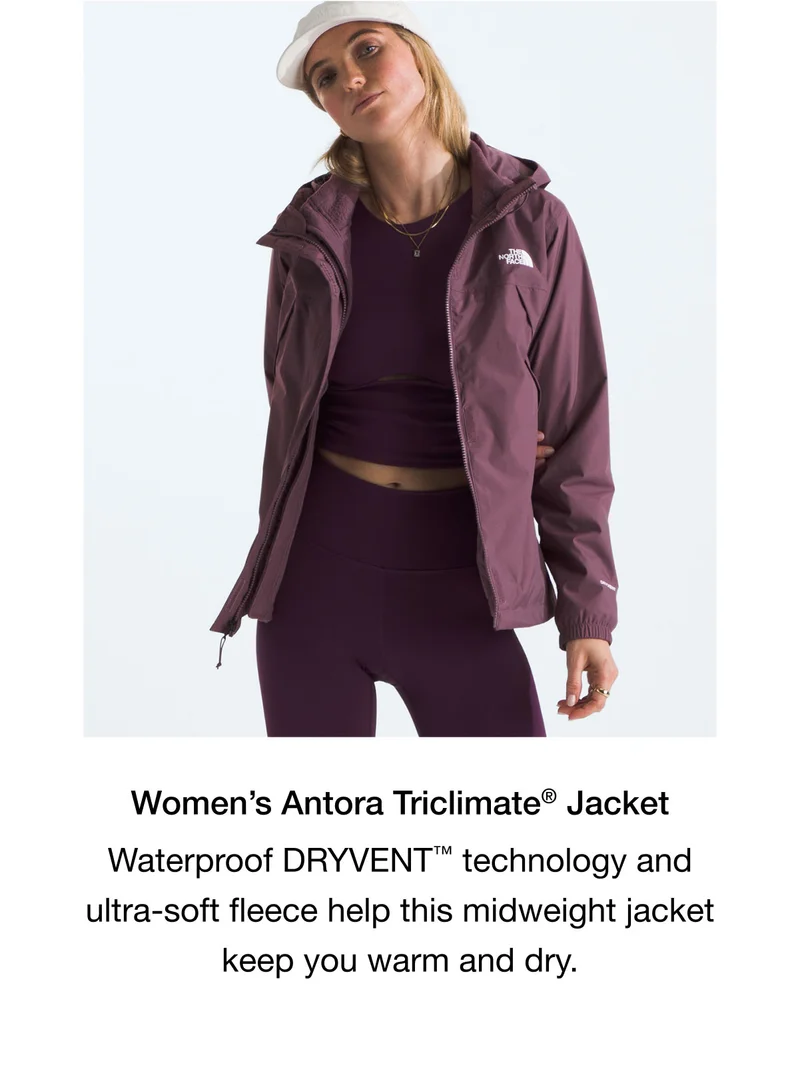 Women's Antora Triclimate Jacket. Waterproof DRYVENT technology and ultra-soft fleece help this midweight jacket keep you warm and dry.