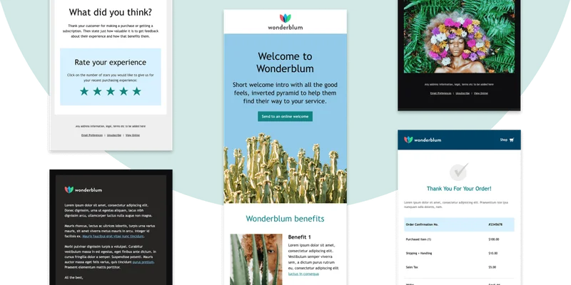 5 email templates that are moving up the image.