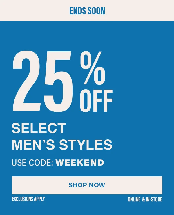 25% off select men's styles