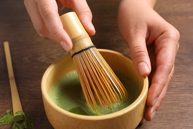 A woman preparing matcha tea