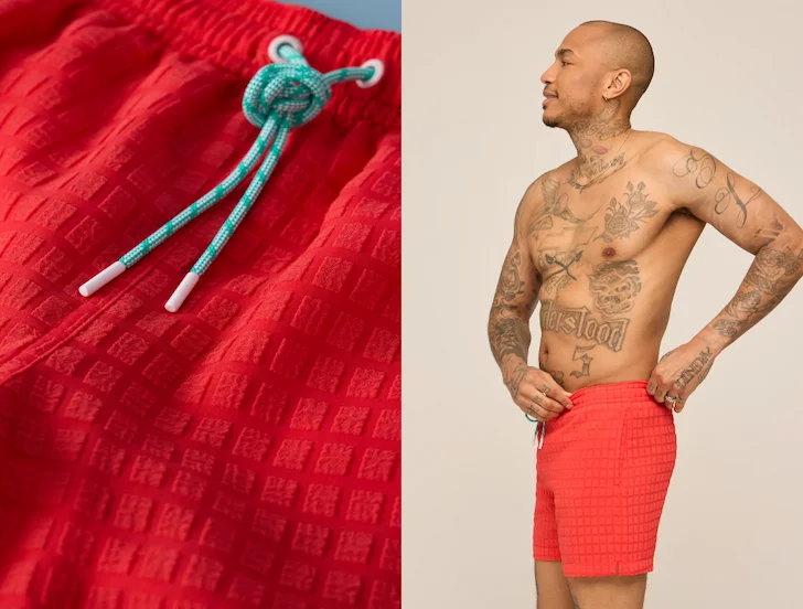 Grid Lined Swim Trunk: The Chili Peppers 5.5"