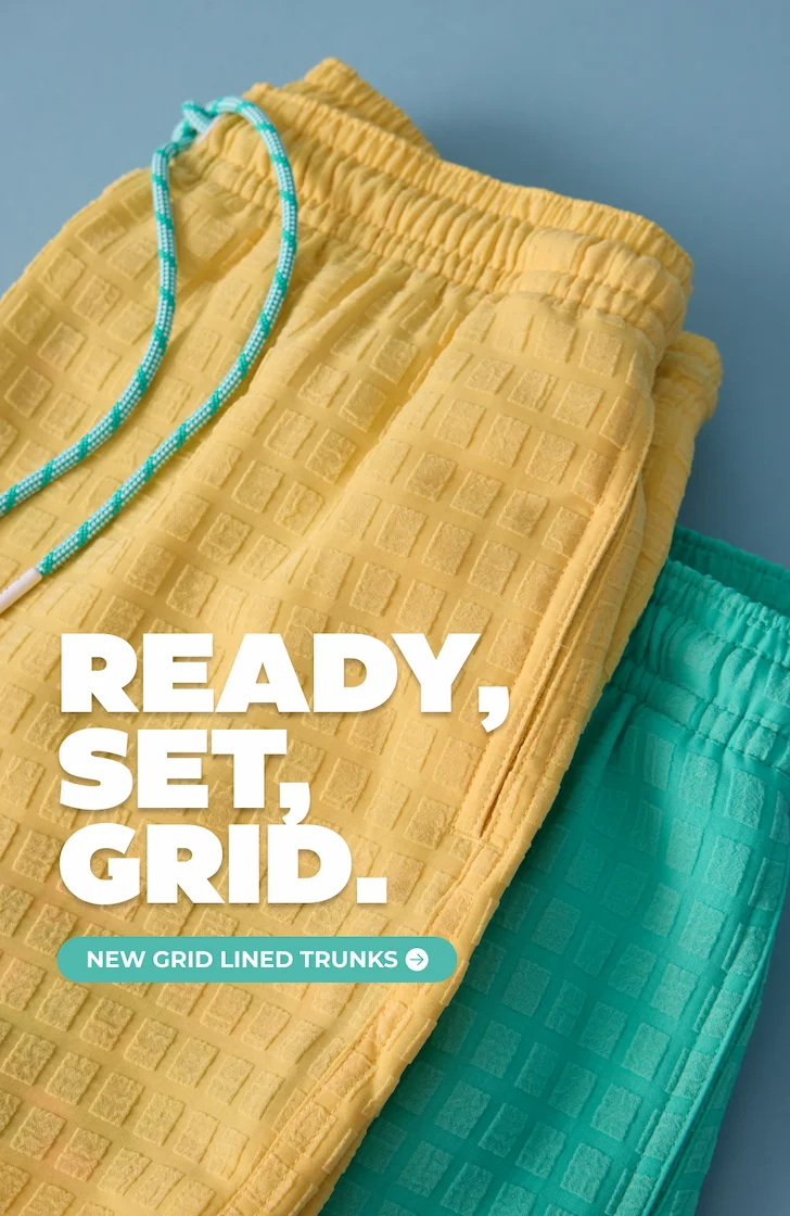 READY, SET, GRID. Shop New Grid Lined Swim Trunks