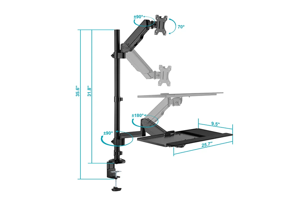 Sit-Stand Single Monitor and Keyboard Desk Mount