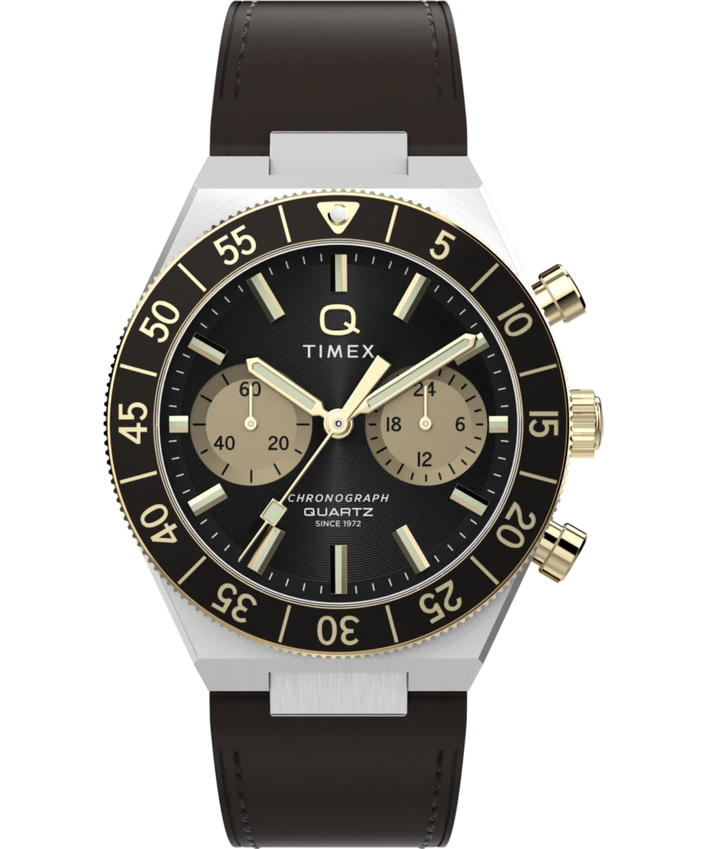 Image of Q Timex Continental Chronograph 40mm Leather Strap Watch