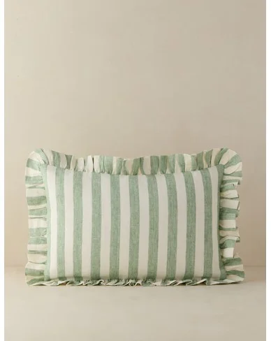 Amaroso Linen Ruffle Pillow - Mint and Ivory / Lumbar / Pillow Cover Only