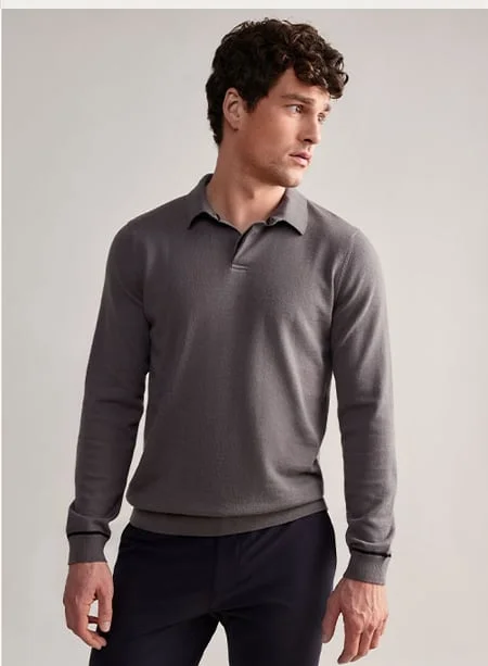Compass Knit Long Sleeve Polo