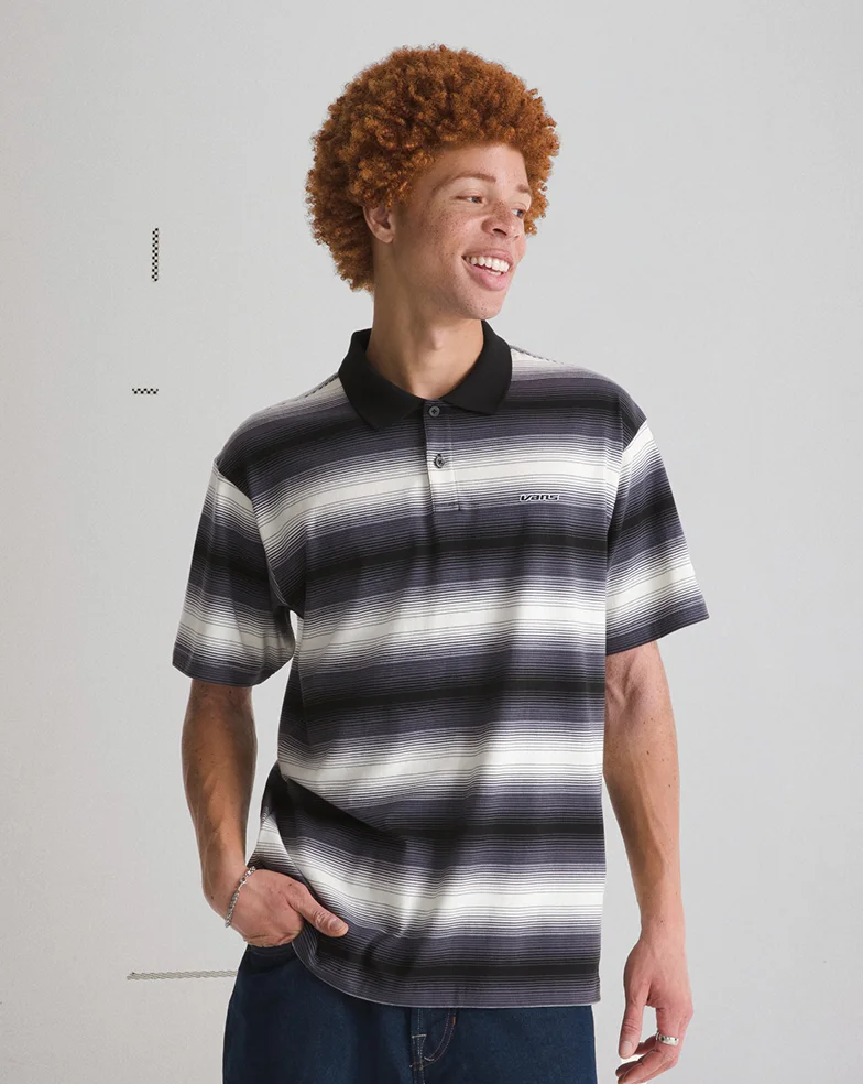 Steel Shadow Grey Molino Shadow Stripe Polo Shirt