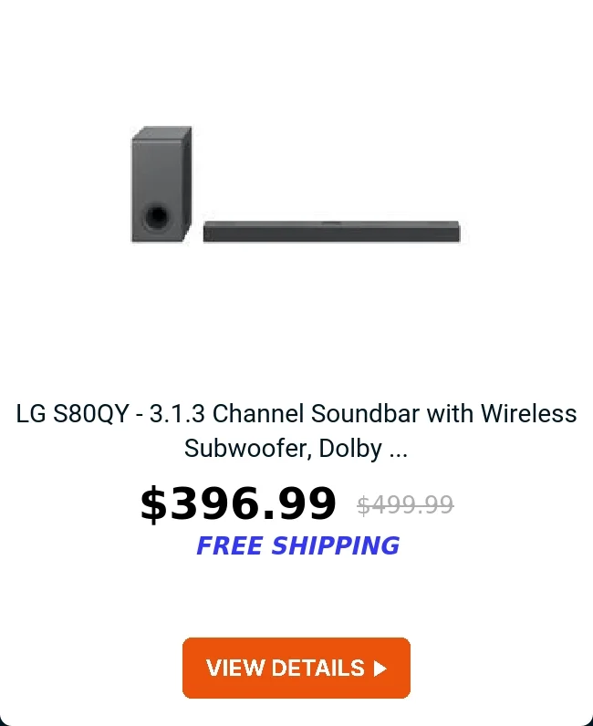 LG S80QY - 3.1.3 Channel Soundbar with Wireless Subwoofer, Dolby ...