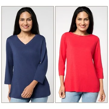 Belle by Kim Gravel Set of 2 3/4 Sleeve Slub Knit Tops