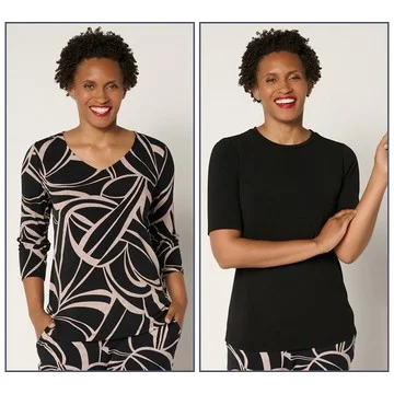 Susan Graver Set of 2 Liquid Knit Print & Solid Tops