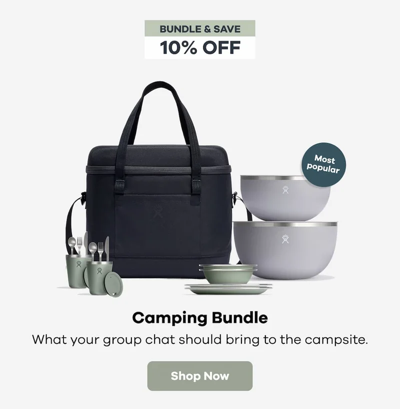 BUNDLE & SAVE. 10% OFF. Camping Bundle. What your group chat should bring to the campsite. | Shop Now