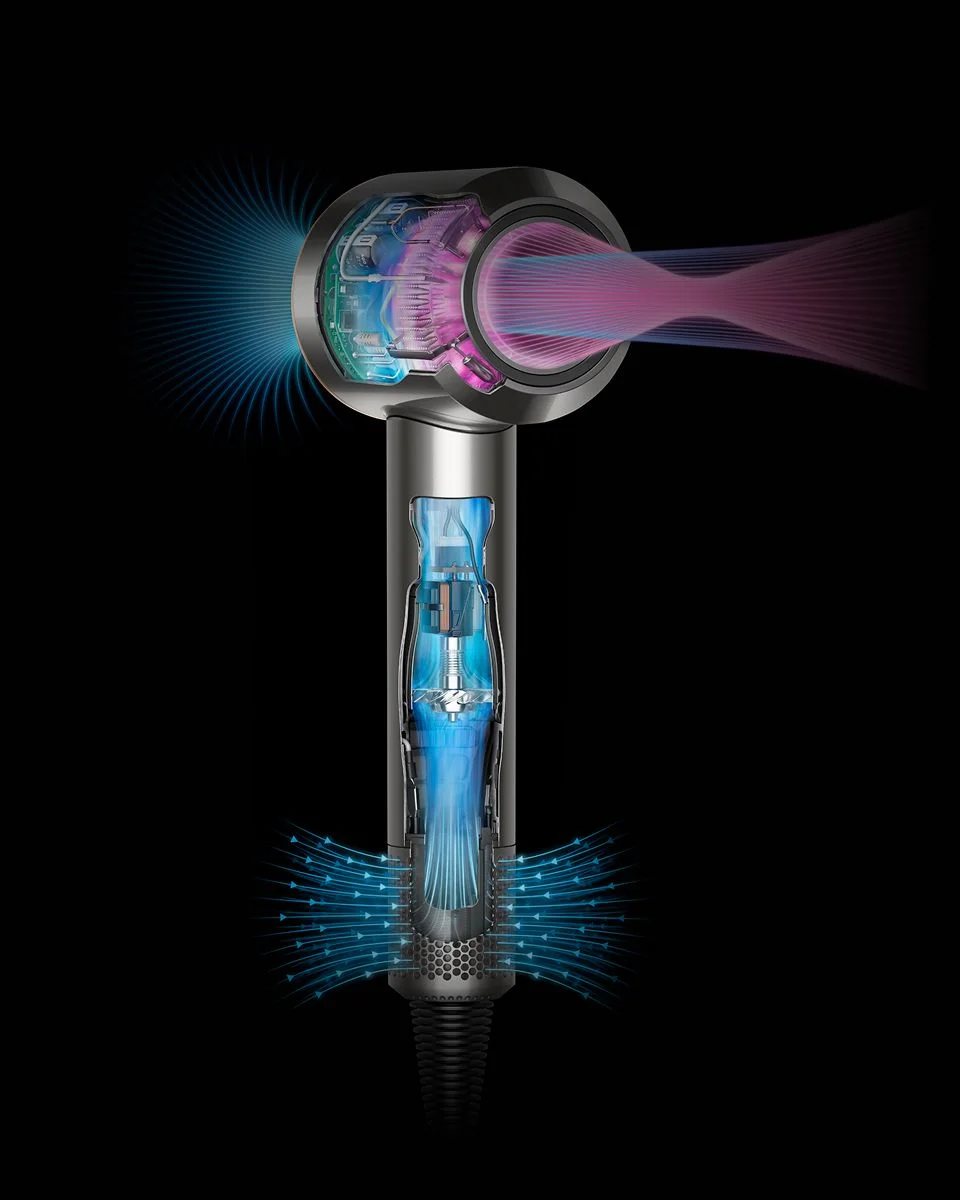 Cutaway showing the airflow through the Dyson Supersonic hair dryer