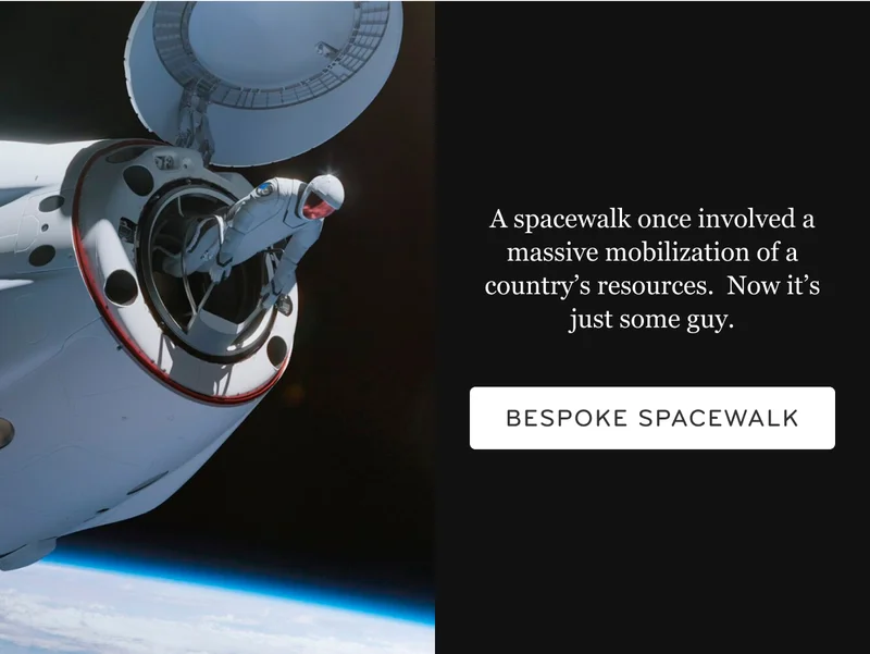 A spacewalk once involved a massive mobilization of a country's resources. Now it's just some guy.