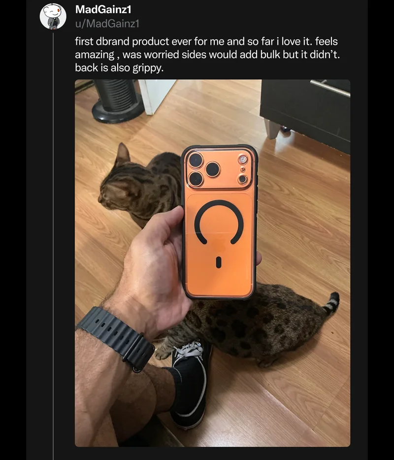 u/MadGainz1 on Reddit: "first dbrand product ever for me and so far i love it. feels amazing, was worried sides would add bulk but it didn't. back is also grippy."
