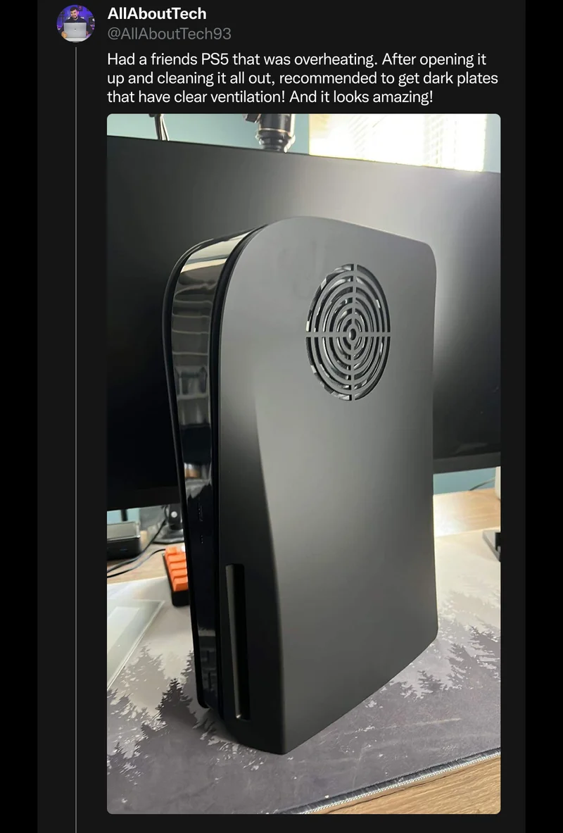 @AllAboutTech93 on Twitter: "Had a friends PS5 that was overheating. After opening it up and cleaning it all out, recommended to get dark plates that have clear ventilation! And it looks amazing!"