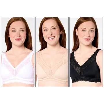Breezies Soft Support Lace Wirefree Unlined Bra Set of 3