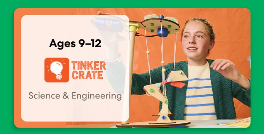 Kid exploring KiwiCo engineering crate for ages 9 to 12