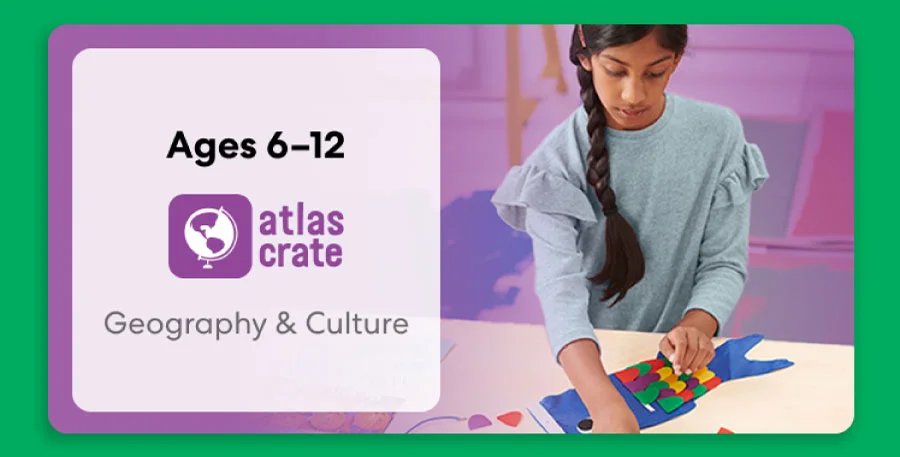Child exploring KiwiCo World geography crate. Fun activities on culture and world exploration for ages 6–12+