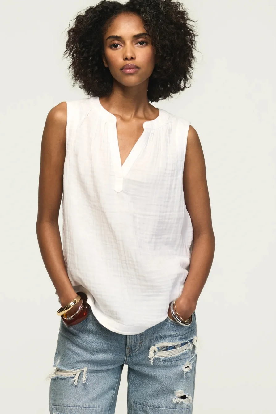 Image of Lucky Brand Gauze Popover Tank - Women's Clothing Tops Tank Top in Navy Ikat