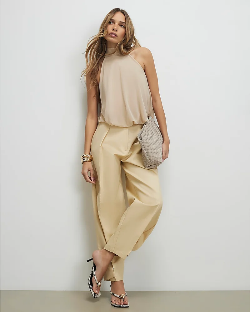 Cream Halter Neck Bubble Hem Crop Top